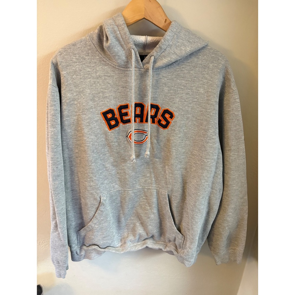 Reebok NFL Chicago Bears Hoodie Mens XL Gray Embroidered Spellout Sweatshirt